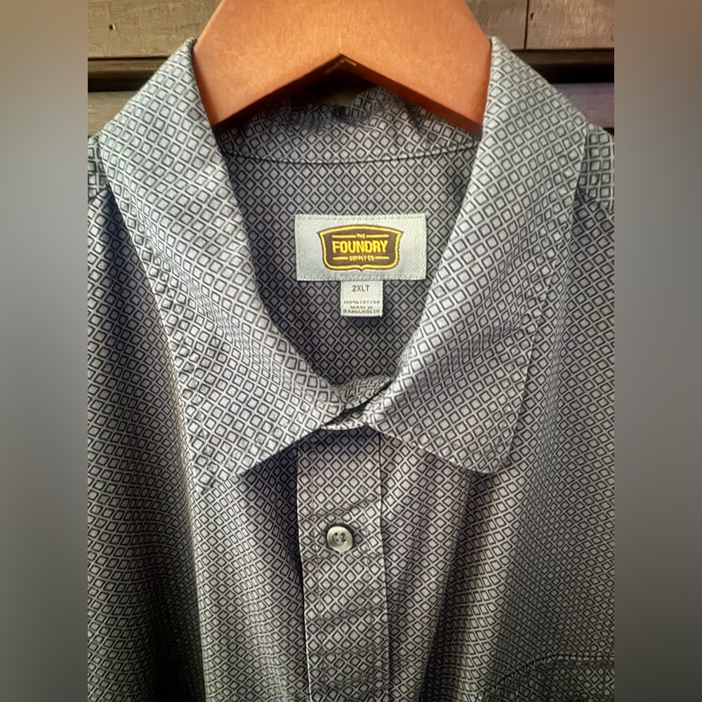 Foundry Supply Co Big/Tall Men’s Long Sleeve Button Shirt - Gray/Blk - Size XXL